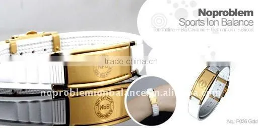 Noproblem P036G stainless steel fashion energy elastic fitness adjiustable wristband wholesale bracelet