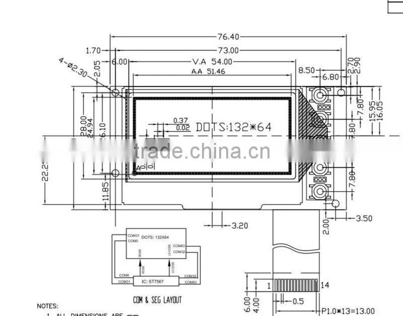 132x64 small size lcd display graphic lcd module on sale