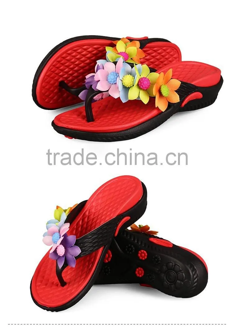 Women's Beach Wedges Platform Massage Thong Slippers Big Flower Decor Flip Flops Sandals