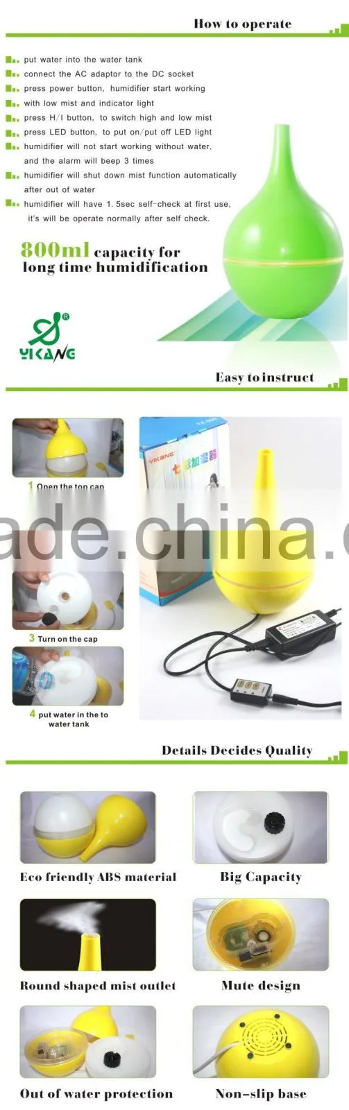 Tabletop Decorative Ultrasonic Cool Mist Diffuser and Air Humidifier
