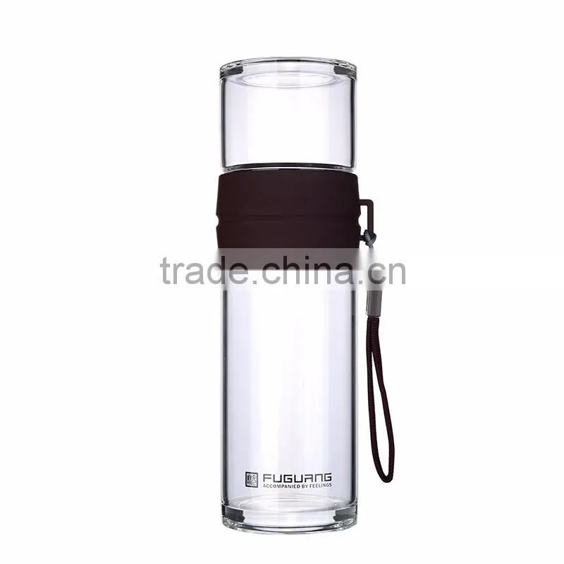 Clear Round 320 ml Heat Resistant Borosilicate Glass Water Bottle With Tea Fliter
