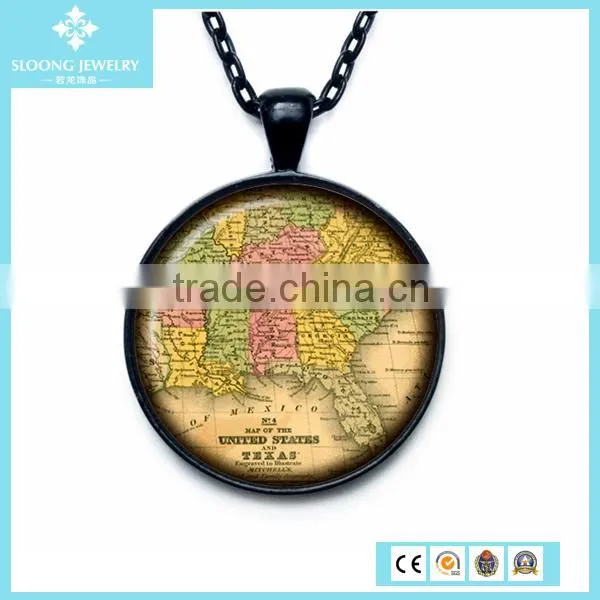 925 Silver United States Map Glass Necklace Pendant