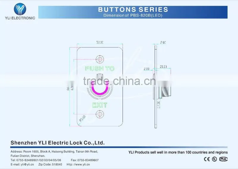Waterproof Piezoelectric Exit Button with LED