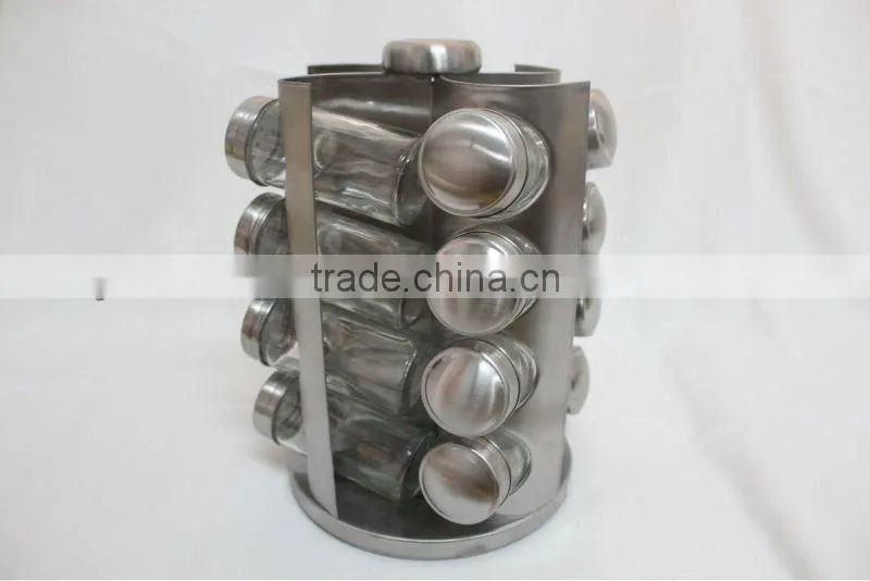 16pcs spinning glass spice jar set rack