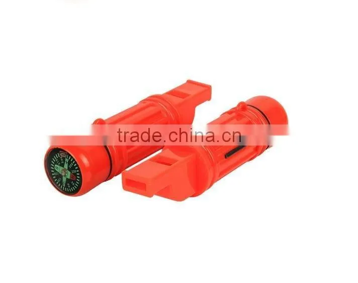 5 in 1 multifunction survival whistle with compass fire flint mirror