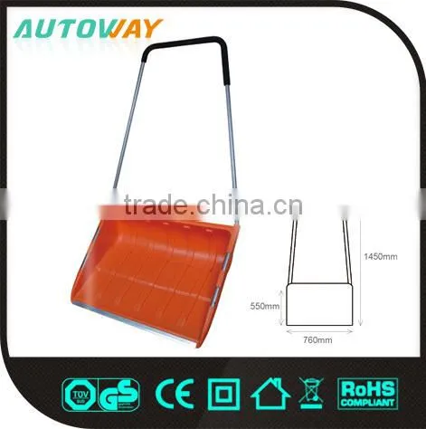 red plastic snow shovel, push snow shovel