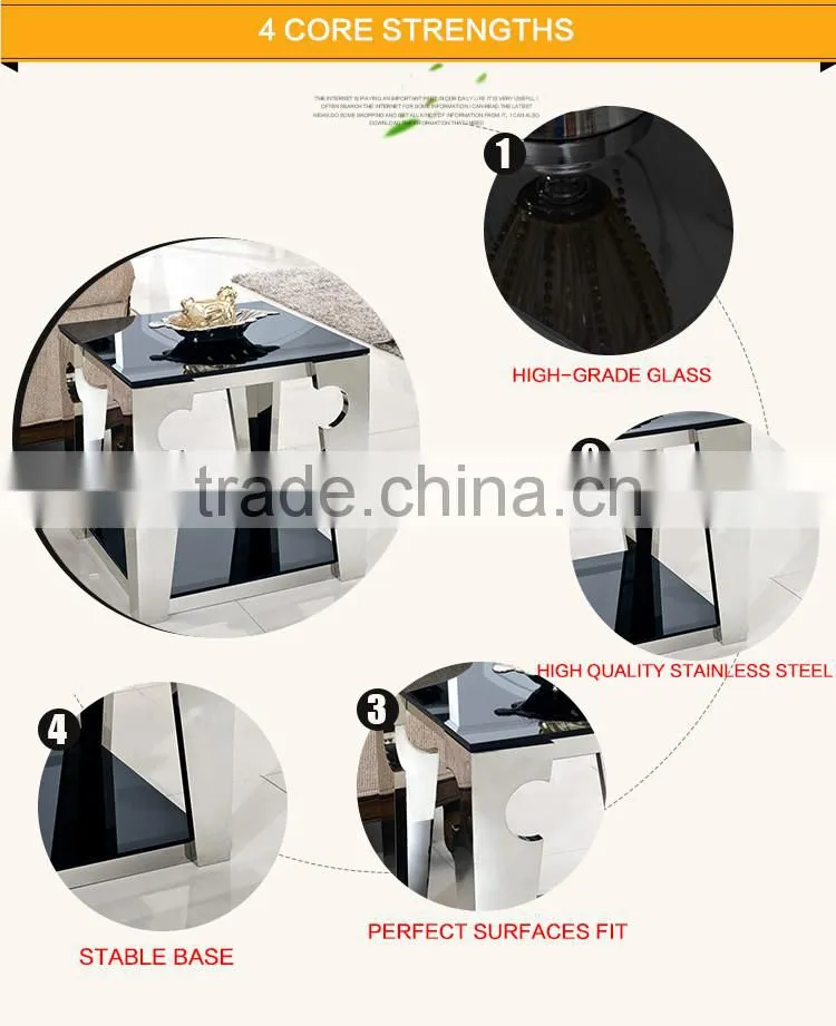 D336 Modern Design Stainless Steel Square Black Mirrored End Table