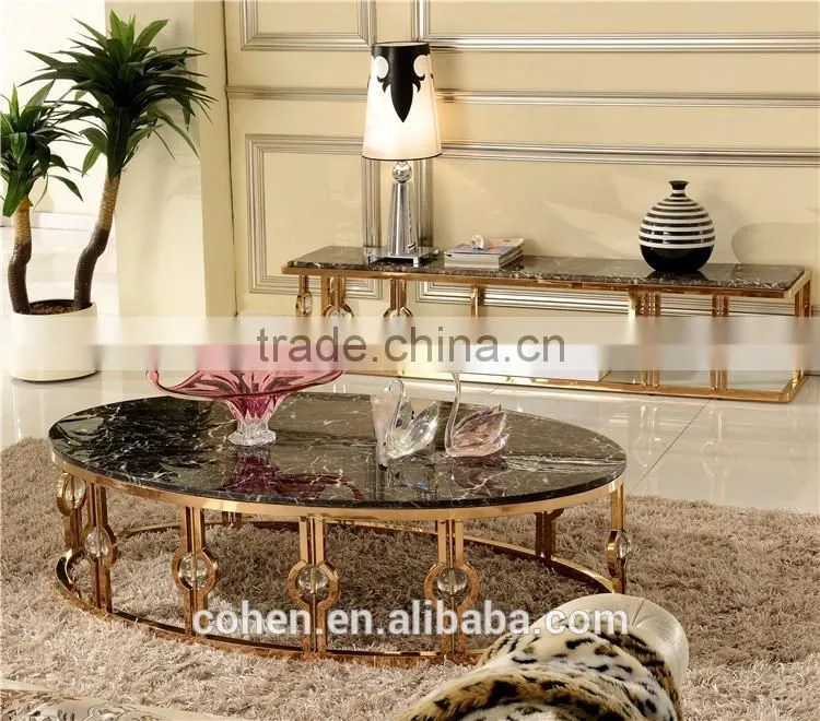 Promotion modern stainless steel marble coffee table oval shape B818