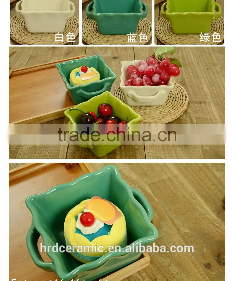 New style decorative bakeware square shape ceramic bakeware with handles