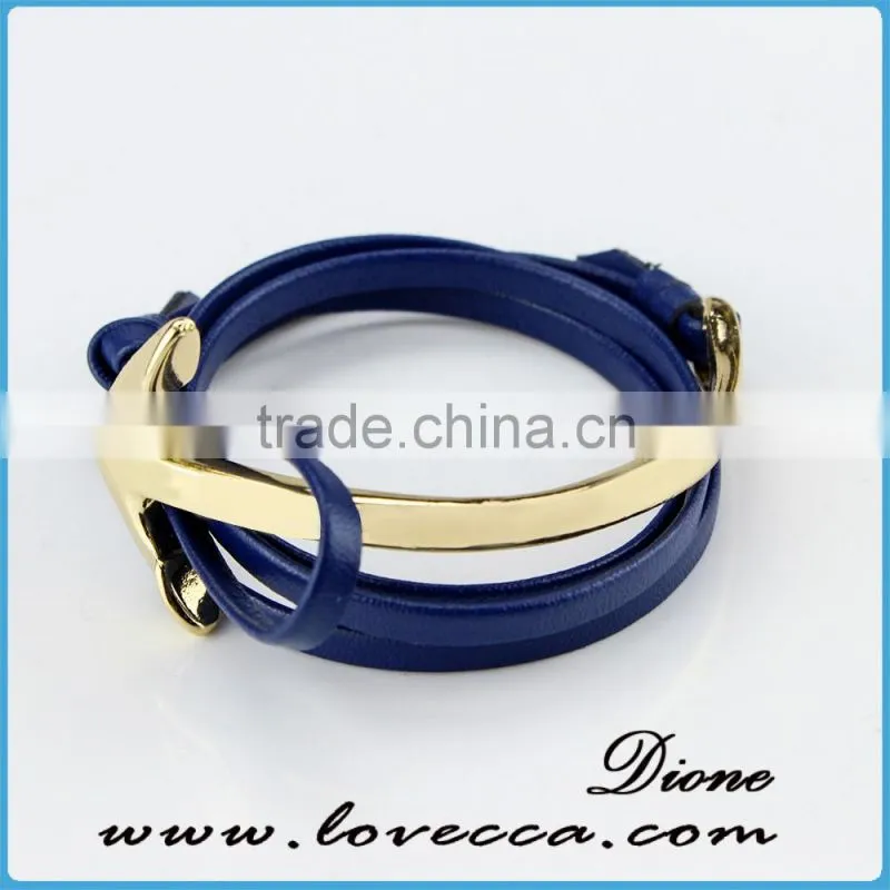 Fashion Jewelry Wholesale Leather Steel Anchor Hook Bracelet men ,Custom Jewelry Leather Nautical Bracelet