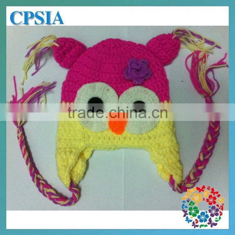 the new handmade baby hat with ears cute knitted owl pattern wool hats