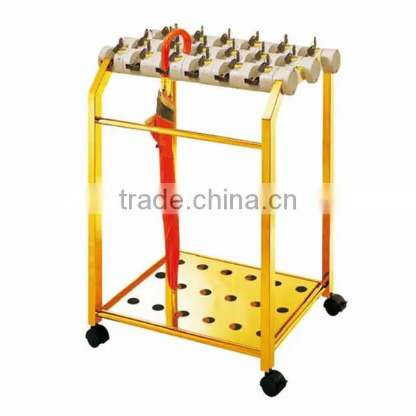 Hotel Amenities Self-service Metal Umbrella Stand J38 with wheels &24 Slots,Hotel Supplies & Maufacturing Umbrella Display Rack