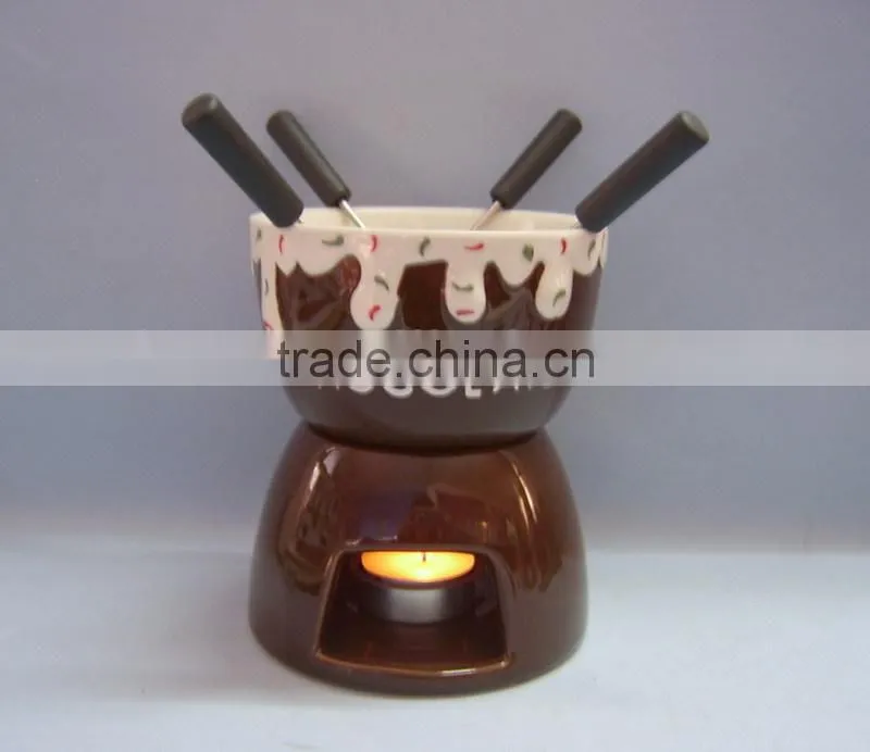heart shape luxury silver and golden ceramic fondue set