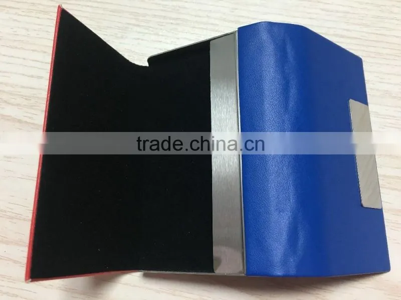 Double sides pu leather&Metal personalized leather business card holder portable business card holder