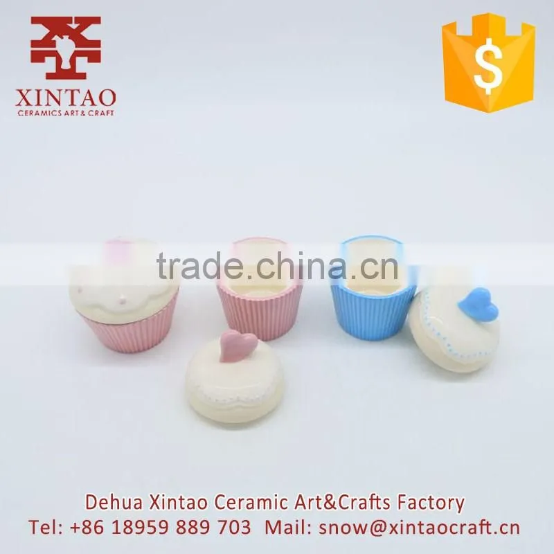 Wholesale Printed Cupcake Shaped Ceramic Jewelry Box