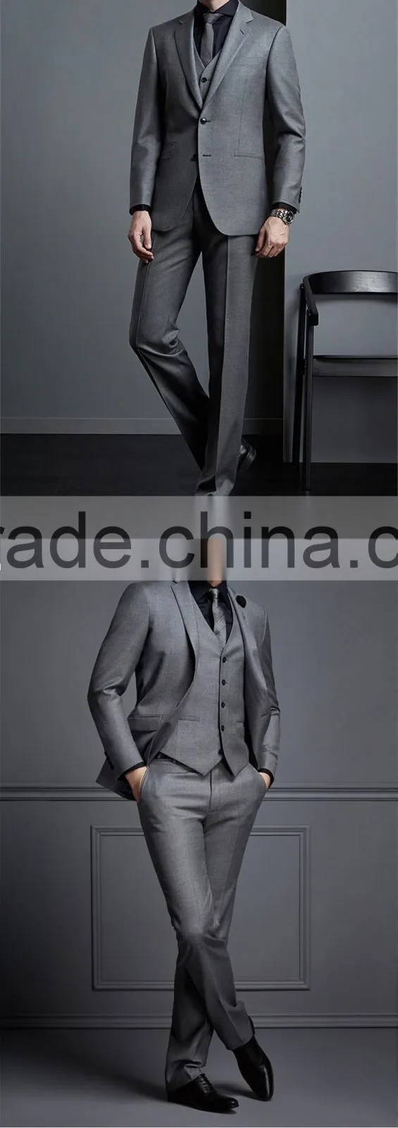 2017 new arrival light grey gents suits pant coat mens business & wedding suit