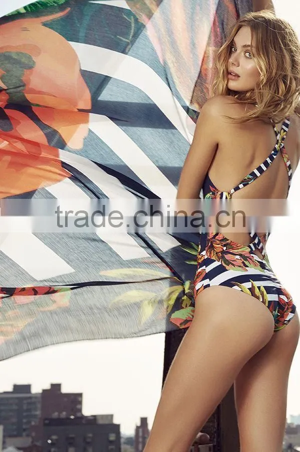 ladies flower and triangle one piece swimwear
