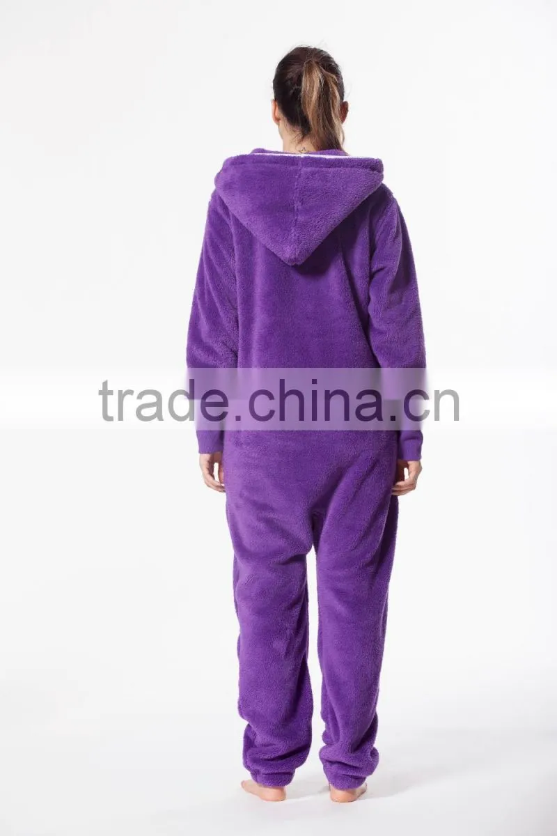 Fleece warm bear onesie jumpsuit plain purple bear onesie