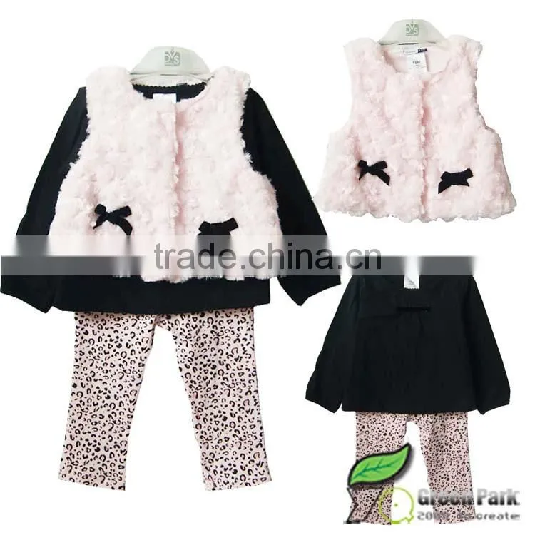 girls brand winter clothing sets kids fashion 3pcs outfit children's pink leopard sets