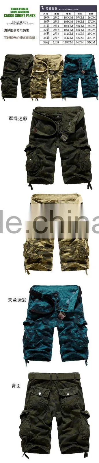 custom 2016 new arrival printed camo 3/4 cargo pants men half pants