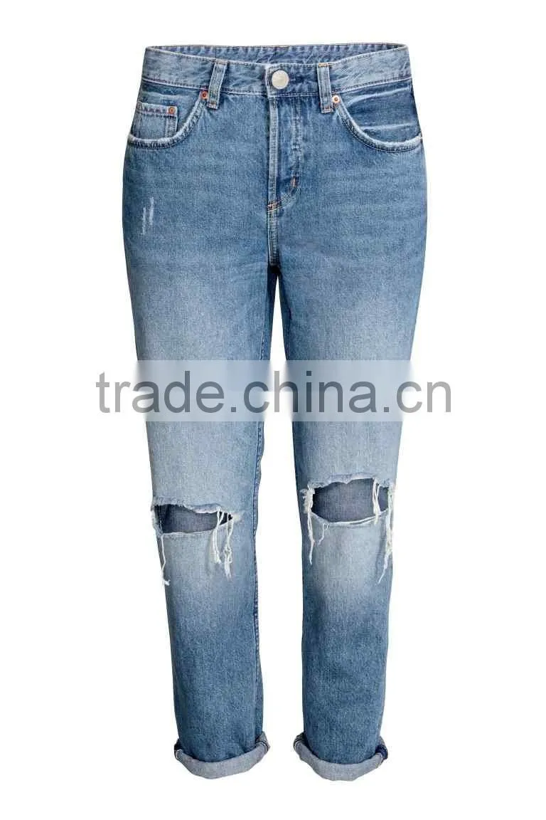 Boyfriend Low Trashed Jeans,2016 summer women denim pants,women corpped jean