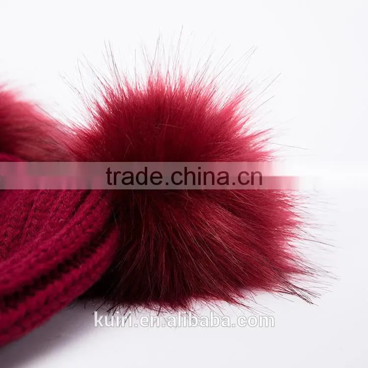 High quality cashmere knitted hat with double fur poms KR-H010