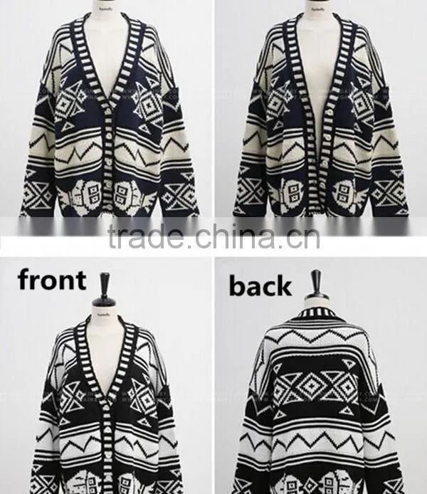 Spring smiles spring and autumn wear new arrival Britpop contrast color loose thick knit sweater women coat