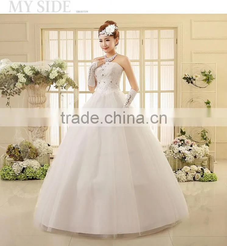 High quality strapless pleats muslim wedding dress