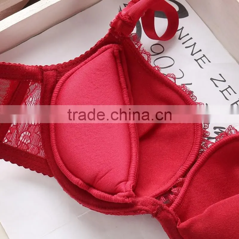 Hot sale black with red color ladies sexy net bra sets sexy bra panty set