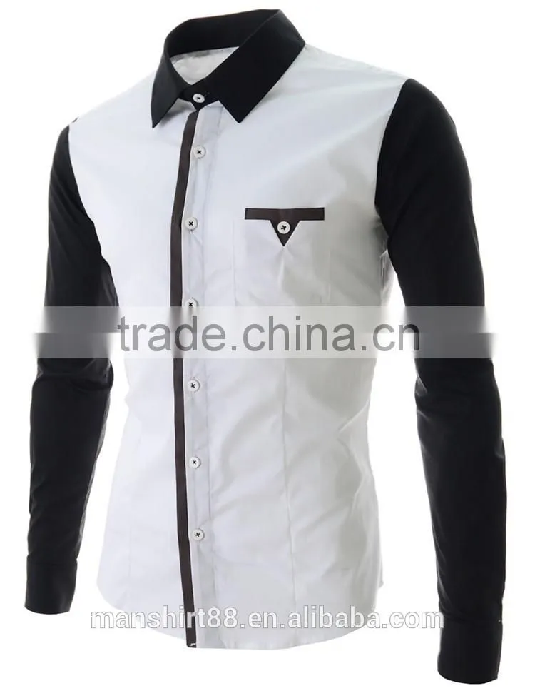 2017 latest designer contrast collar and sleeve slim fit dress men shirt