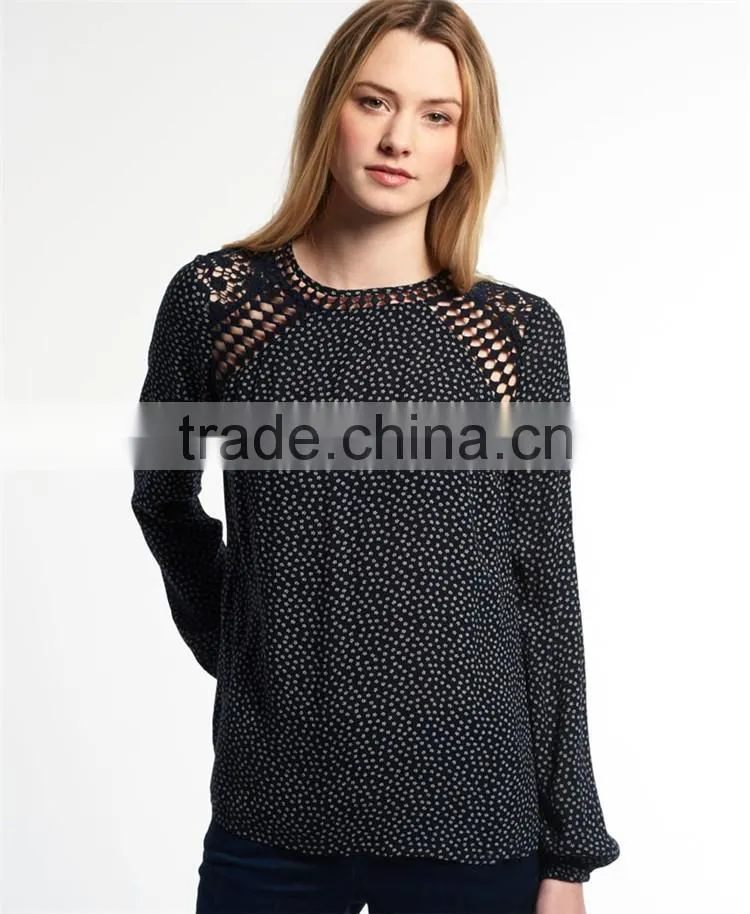 2017 Guangdong Shandao Manufacturer High Fashion Women Autumn Printed Long Sleeve Round Neck Chiffon Designer Casual Tops