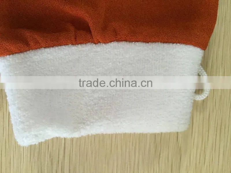 High quality 150D double layers gsm220 100% viscose Moroccan SPA Gloves with terry elastic band for promotion REACH