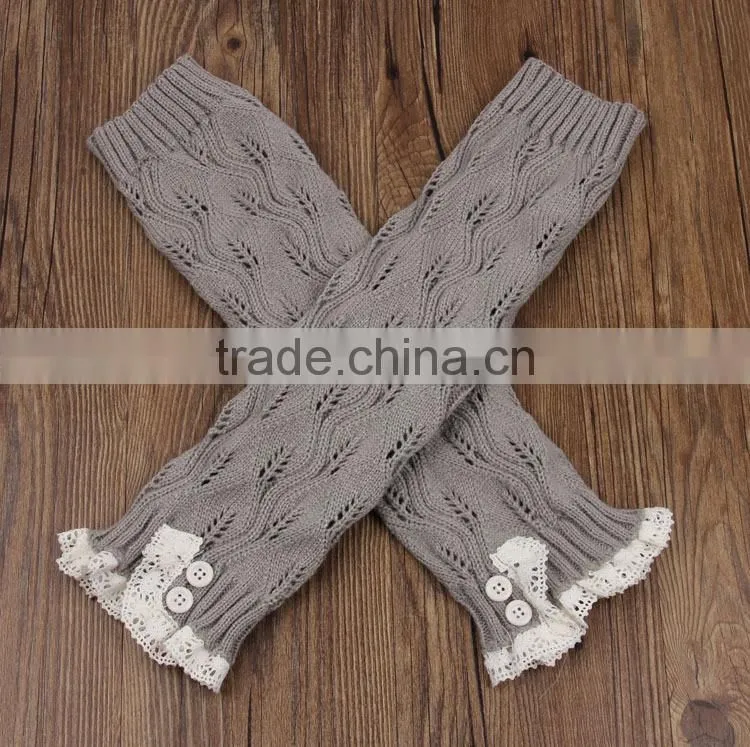 Women's Crochet Knit With Button Leg Warmers Lace Trim Cuffs Boot Socks
