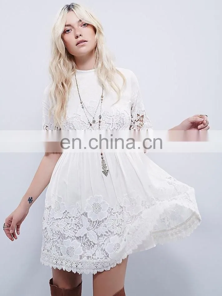 High quality short sleeve back open lace dress, tee lace dress