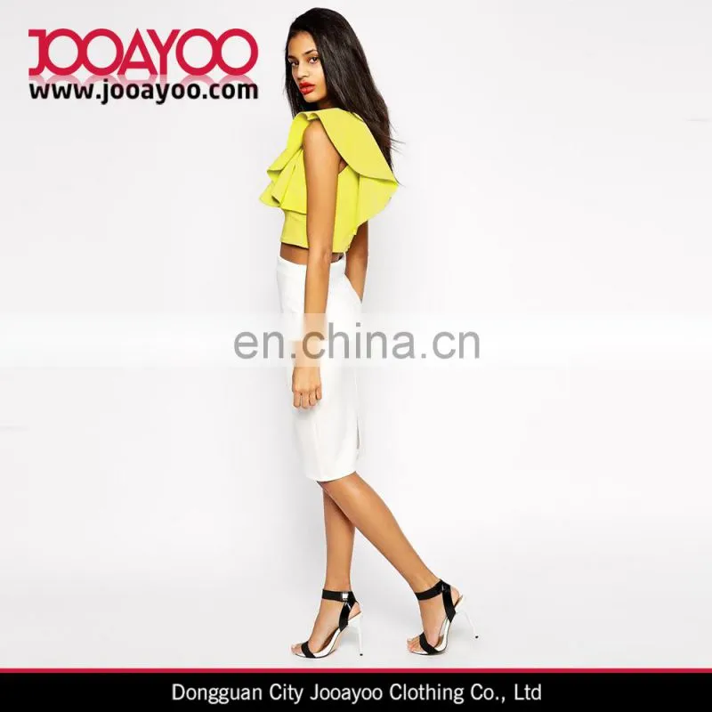 Women Ruffle Crop Top Casual Fit Tank Top One Shoulder Ruffle Tank Top