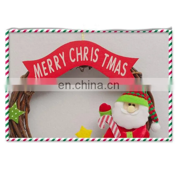 Rattan Cane Santa Claus Christmas Wreath Door Decoration Holiday Wreath Circle Rattan Cane Hanging Decoration