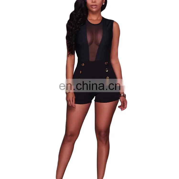 2017 Fashion Ladies Deep V Neck Transparent Sexy One Piece Bandage Women Jumpsuits