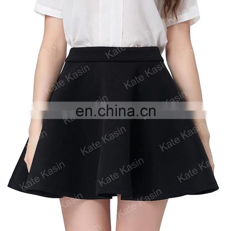 Kate Kasin Stock Womens Basic Black Stretchy Flared Skirt A-Line Skirt KK000665-1