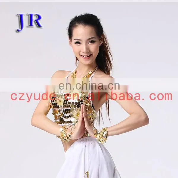 Arabic style sexy sequins belly dance tops wear with five flowers S-3011#