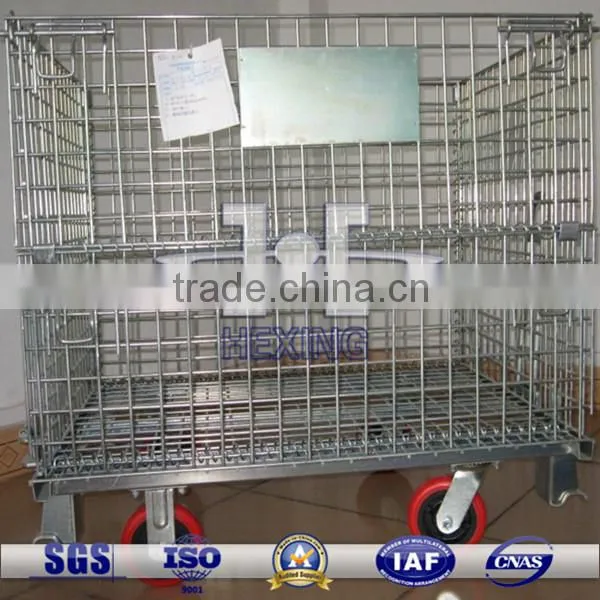 Stacking and folding wire container with wheel