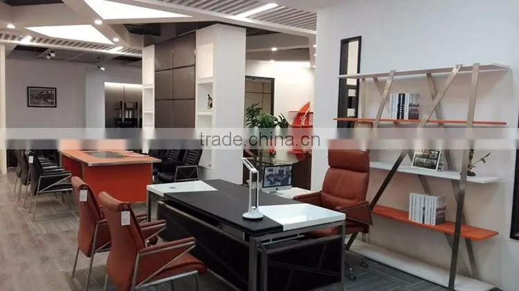 Modern luxury 1.97m stainless steel frame leather covered black office executive desk table with latest design