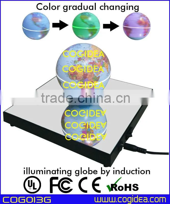 4" rotating globe magnetic levitating globe spining globe display with leds on mirror base