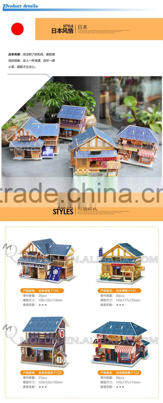 Mini Qute 3D Wooden Puzzle Japanese Variety Store architecture famous building Adult kids model educational toy gift NO.F122