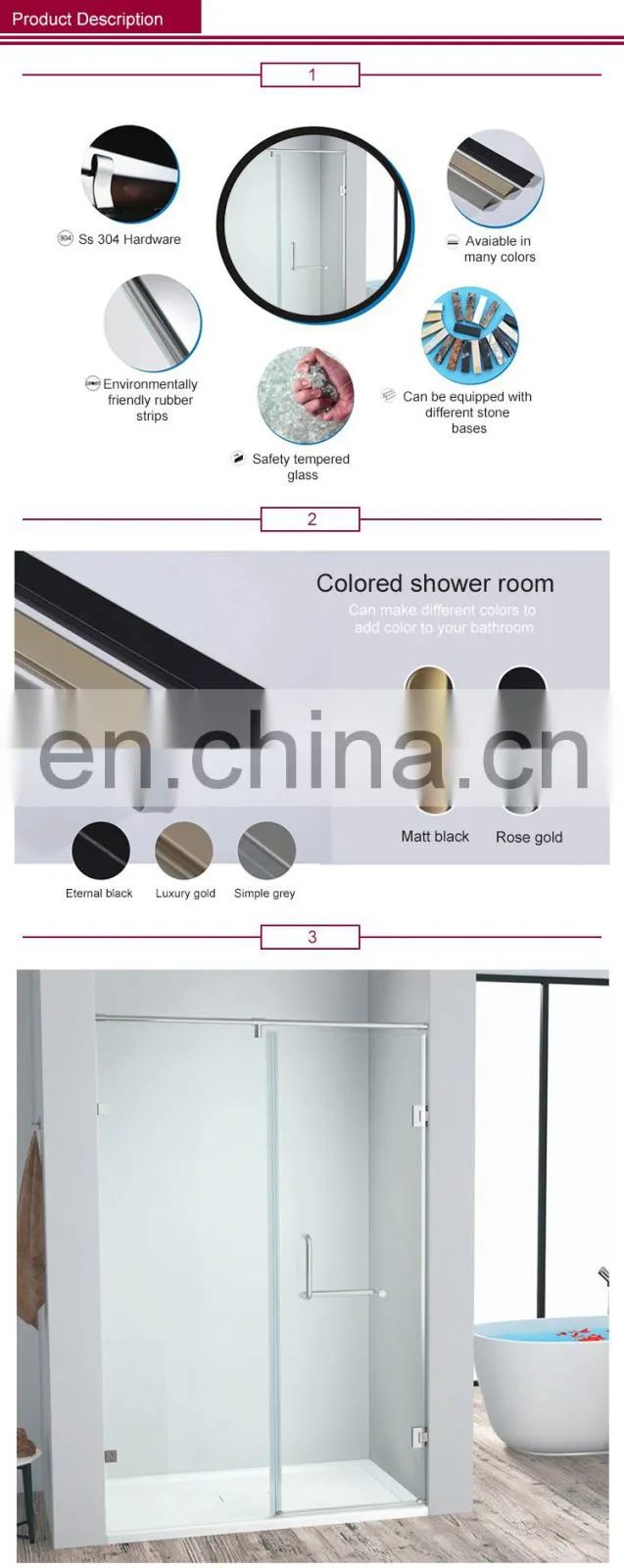YEKALON Bathroom Shower Room Complete Frameless Tempered Glass Shower Enclosure