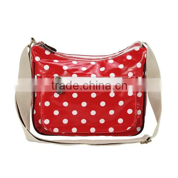 Stylish Red Polka Dot Woman Shoulder Long Strip Bag PVC Coated Canvas Shoulder Long Strip Bag For Girls