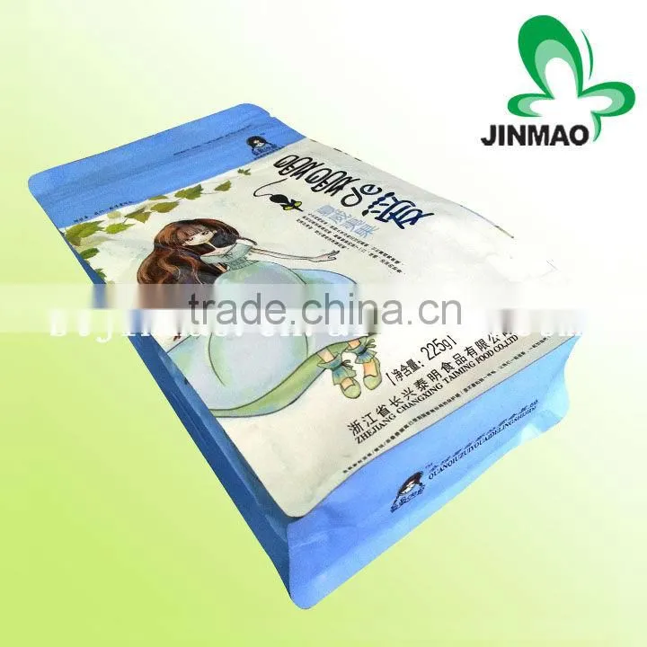 Laminating foil material packaging quad sealed food bag