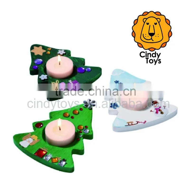 DIY Wooden Craft tealight holder Christmas Tree set of 3 for Kids
