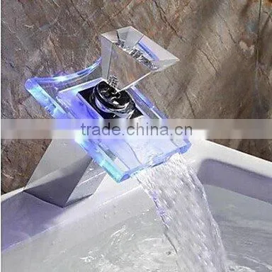 Basin Glass Waterfall Faucet with LED Light LED Tap