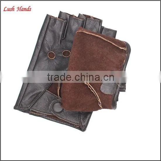 ladies fingerless dark brown fitness leather hand gloves