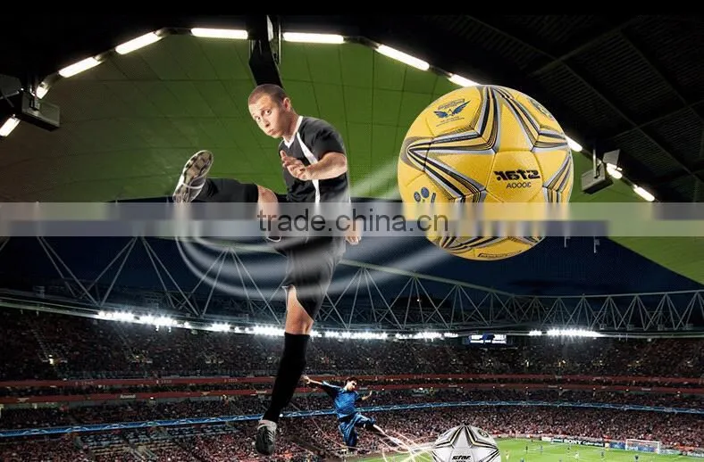 (120499)High quality shiny PU leather Butyl bladder soccer ball big blue star design football